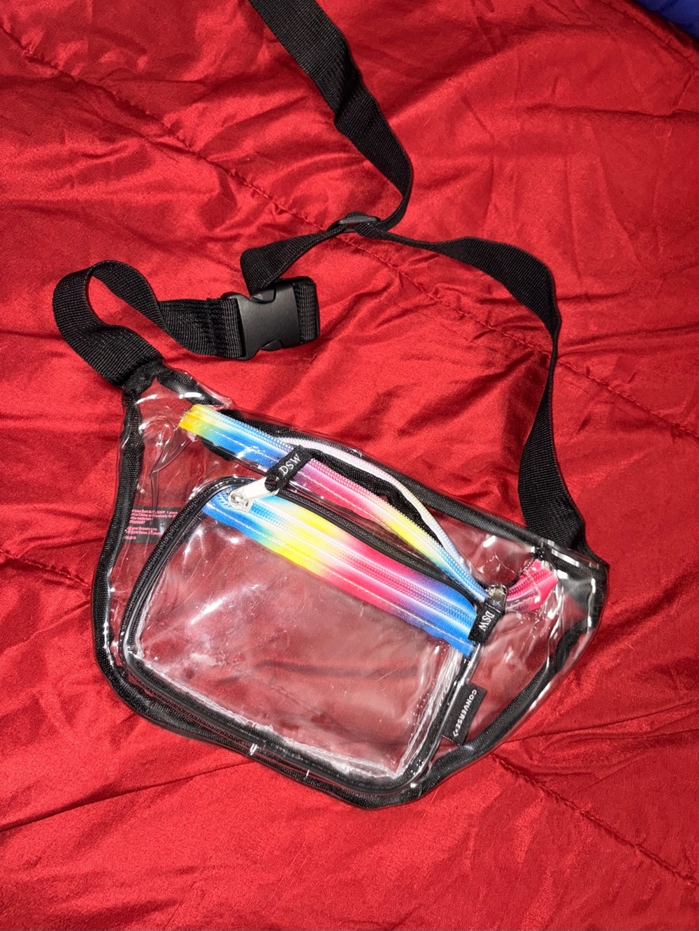 Clear converse Crossbody Bag with Rainbow Zipper